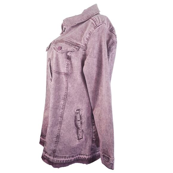 LOGO By Lori Goldstein Washed Purple Frayed Hem Jean Denim Women's Jacket 18W - Picture 2 of 5